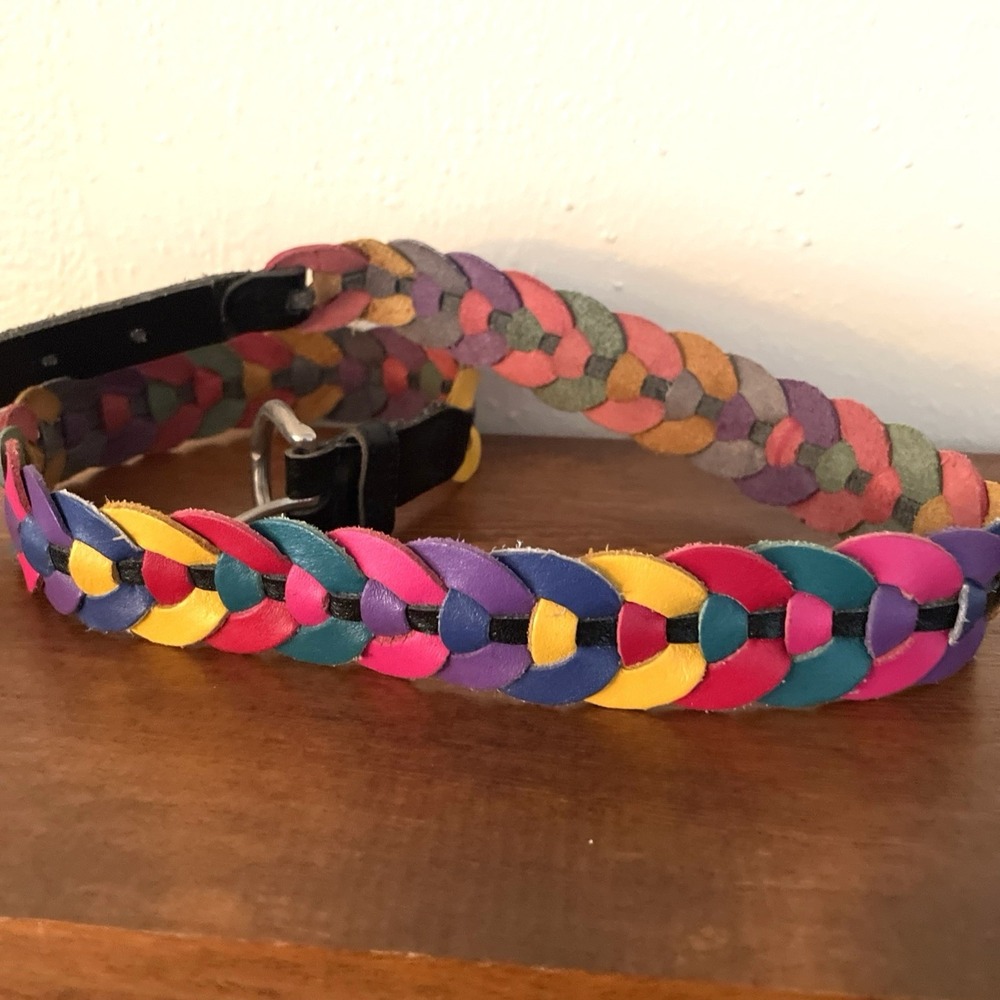 Women's Colorful Braided Leather Loop Belt 1.25 in Wide Size Large Fits 34-36 in - Picture 3 of 7